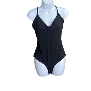 Athleta Black Cross Back Sleeveless Bodysuit Soft Fitted Size XL